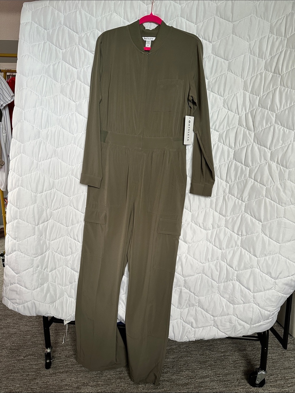Athleta Olive Utility Long-Sleeve Jumpsuit